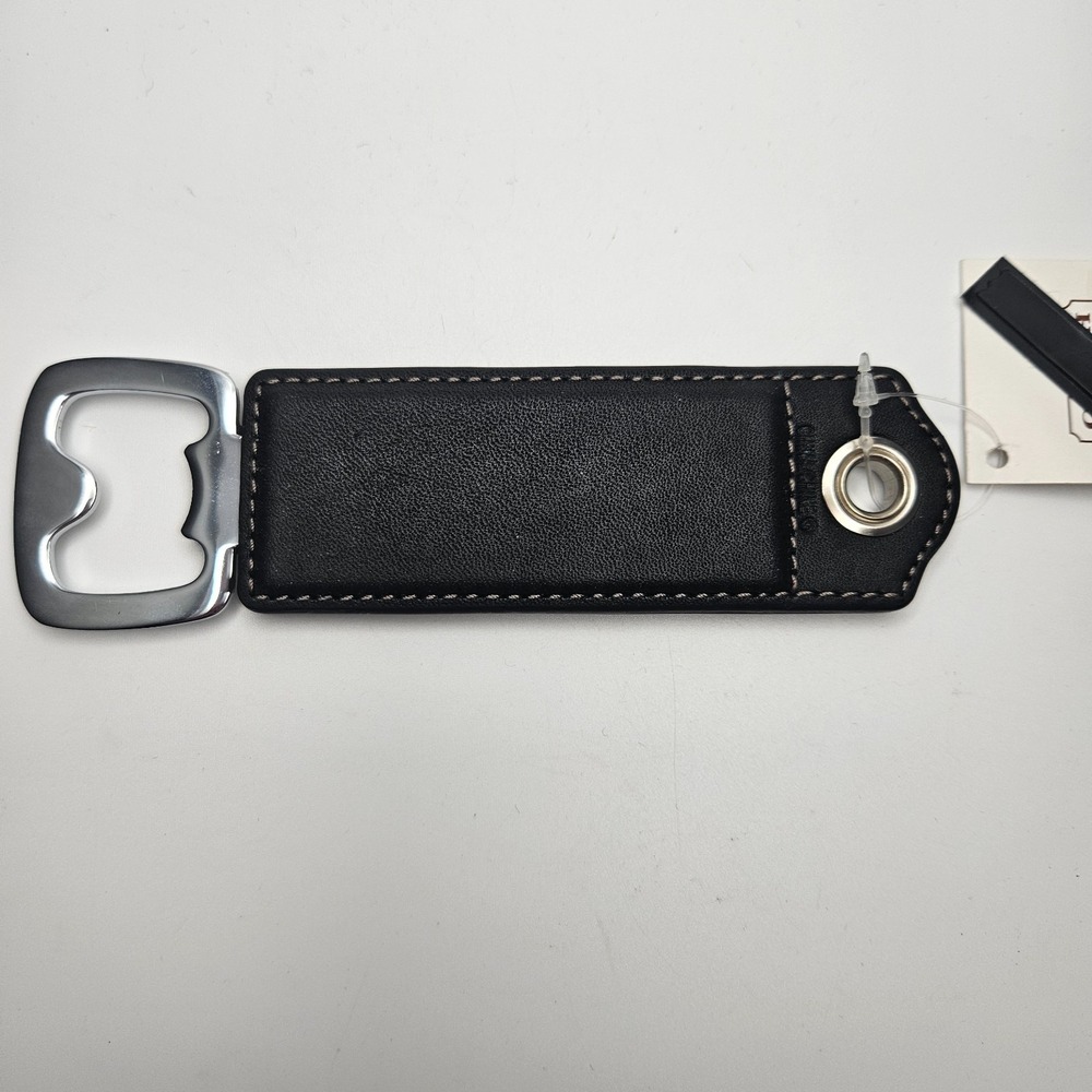 Coach Leather Bottle Opener Keychain Black‎ Silver Tone Hardware New With Tag - Picture 5 of 8